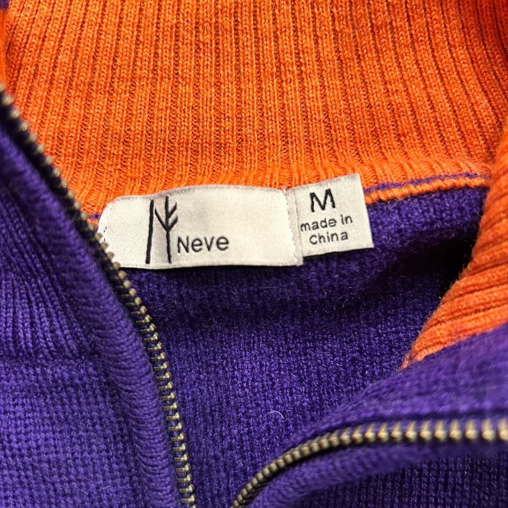 NEVE Woman’s 1/4 Zip Sweater 100% Wool. medium. Purple/Orange - Picture 4 of 4